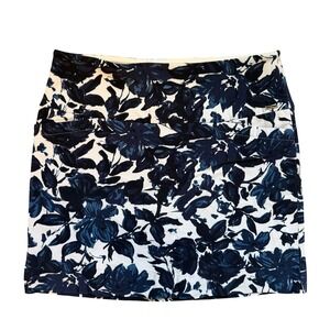 S.C. & CO. Floral Preppy Women Skort Mini Skirt Navy Blue Rayon Blend